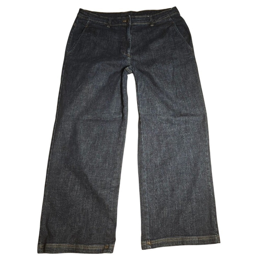 Womens XL Wide Leg baggy Dark‎ flared Jeans Stretch denim High Rise Pants 940
